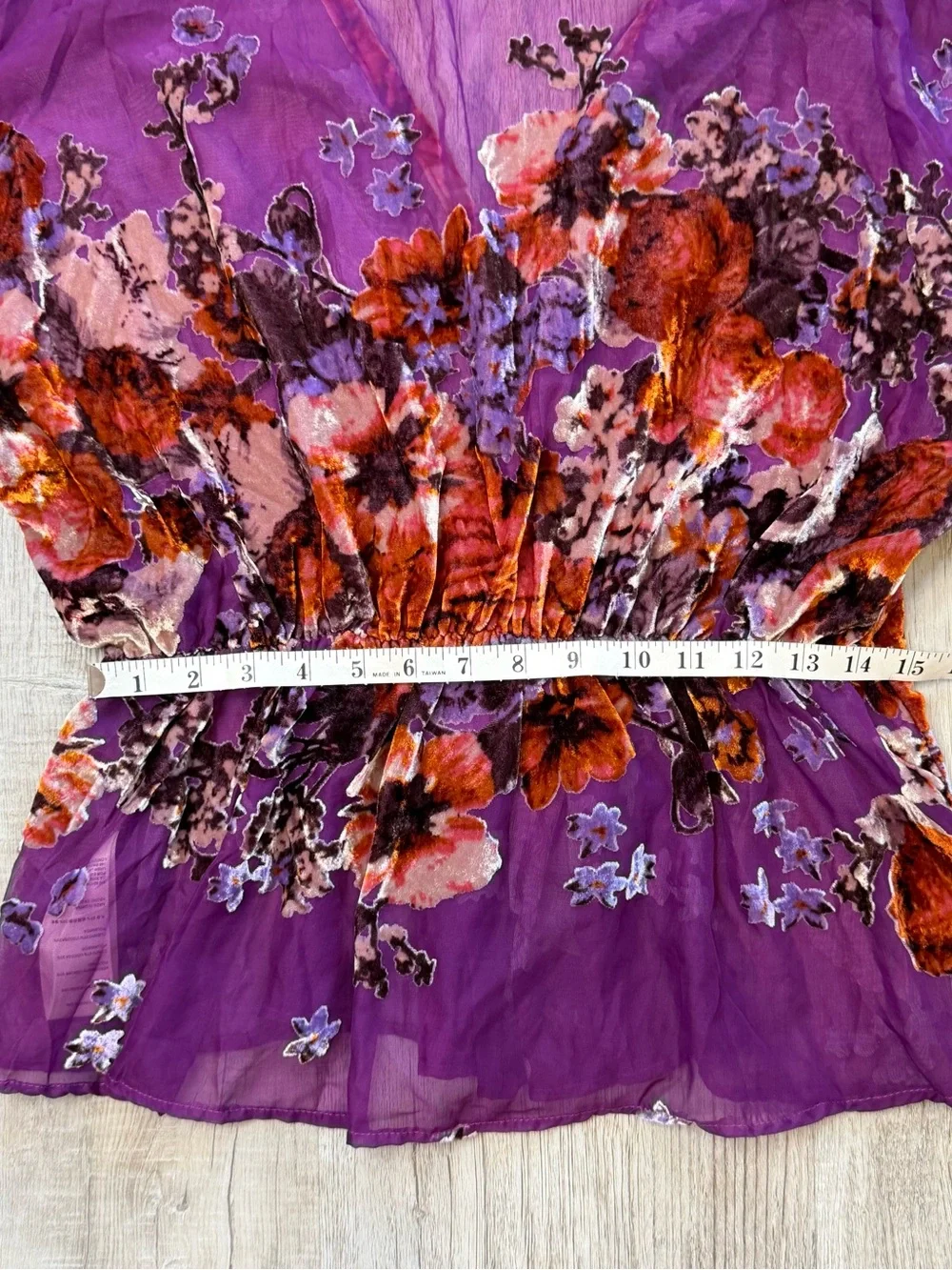 Free People Bonnie Burnout Velvet Floral V-Neck Blouse Purple Size L Bohemian